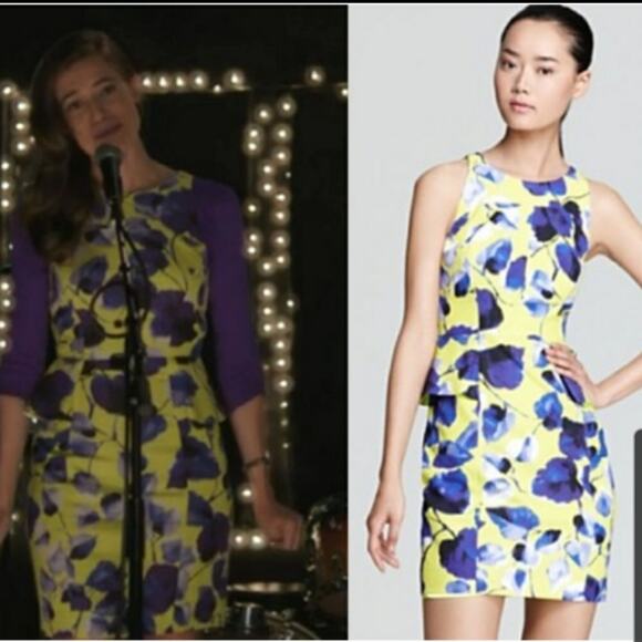 Milly Floral peplum knee length yellow dress size 6